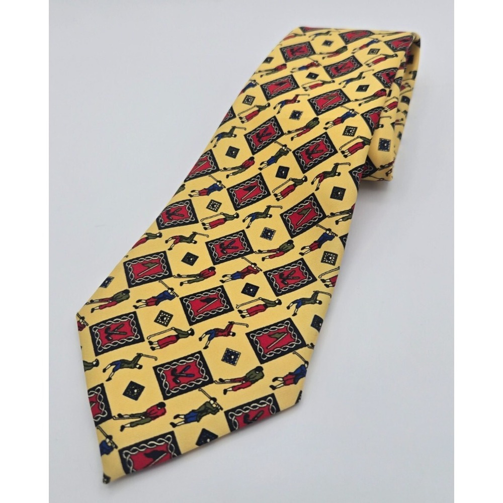 Valeria Boldi Silk Necktie Mens One Size Yellow Golf Novelty Hand Made Sport Tie
